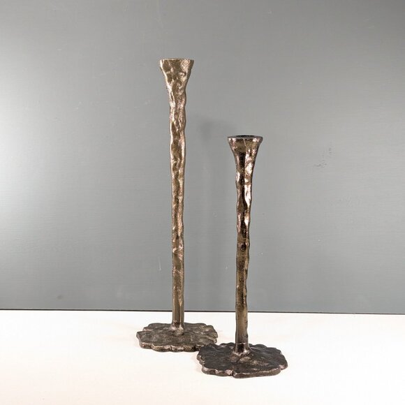 Pair of modernist candlesticks, Brutalist style MCM home décor - Picture 3 of 11